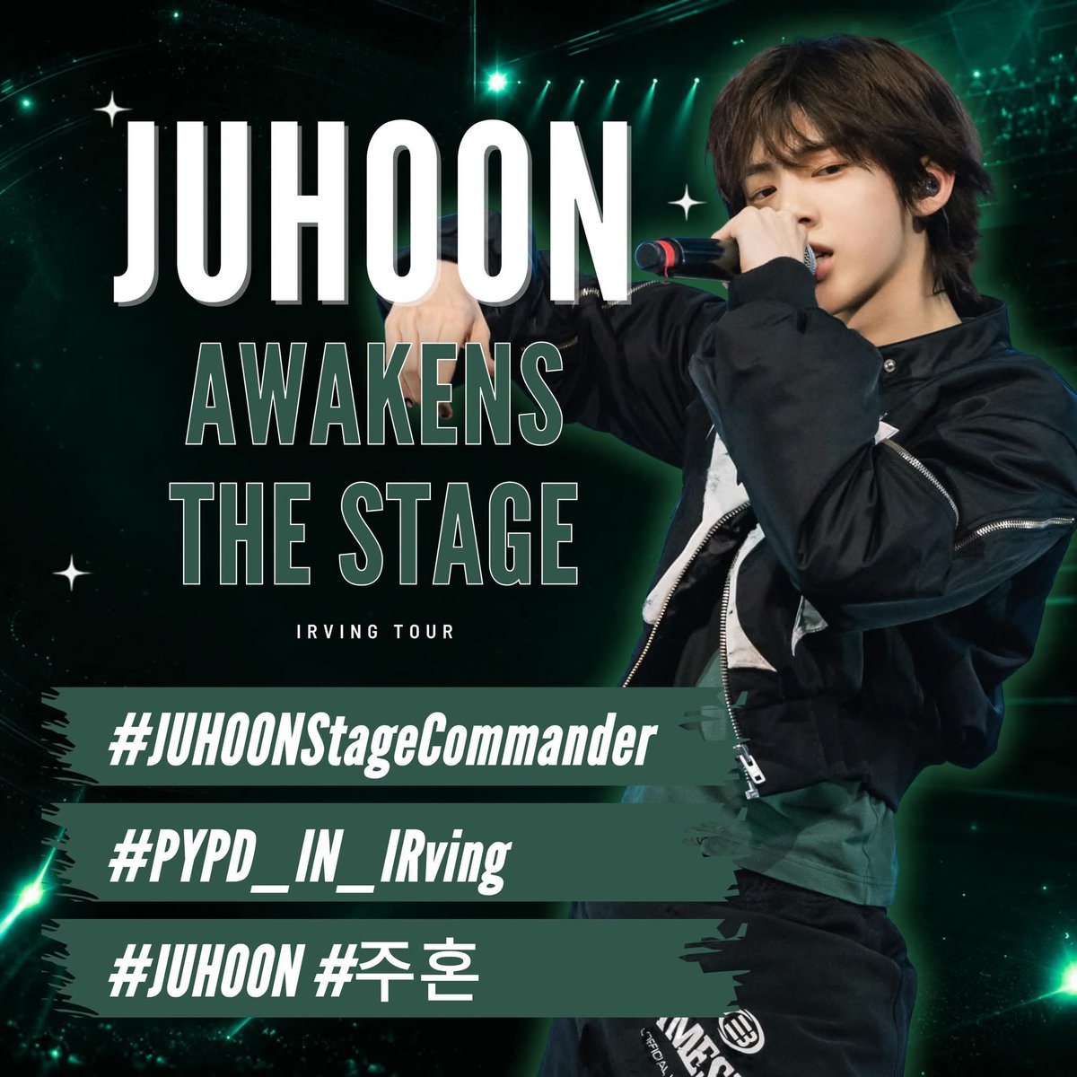 JUHOONGLOBAL's tweet photo. 📢 | HASHTAG PARTY FOR #JUHOON AT PYPD IRVING START NOW!

🎯unlimited replies 

🔗 Tagline and hashtag

JUHOON AWAKENS THE STAGE

#JUHOONStageCommander
#PYPD_IN_IRVING
#JUHOON #주훈 https://t.co/EwKOf6UpaF
