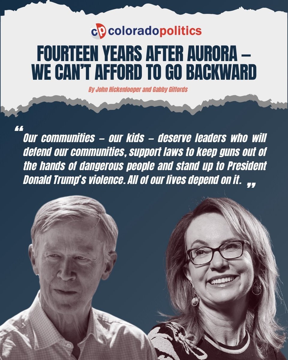 SenatorHick's tweet photo. While Governor of Colorado, we implemented commonsense gun laws. We brought that momentum to Congress where we passed the first major federal gun safety law in nearly 30 years.

@GabbyGiffords and I refuse to let Trump bully our communities into reversing the laws that reduce gun violence and protect our kids.