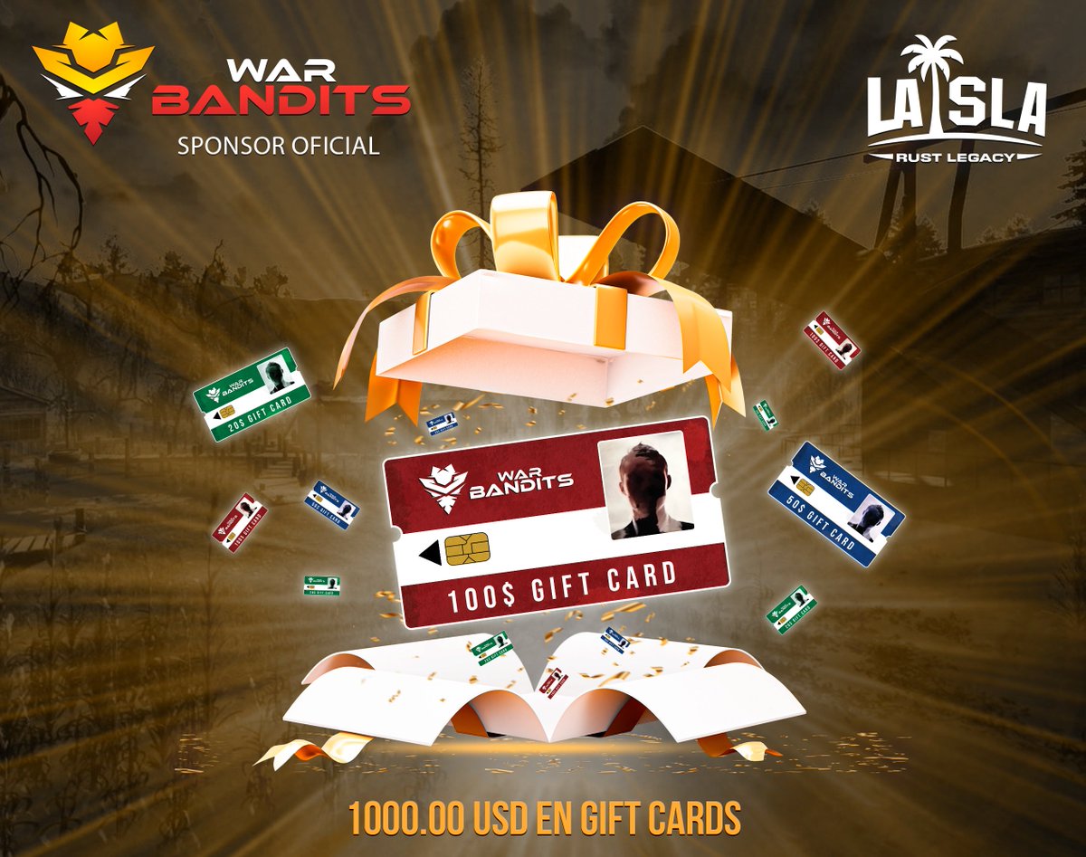 LaislaRL's tweet photo. 🔥¡La Isla Rust Legacy viene con premios de locura!🔥

Gracias a nuestros amigos de @WarbanditsGG  , tendremos un total de $1,000 USD EN GIFT CARDS para repartir entre los participantes del evento.

-Habrán muchos premios y más de un ganador!
-Más razones para luchar por el control de LA ISLA

¿Estás preparado para sobrevivir, dominar y llevarte tu parte del botín?