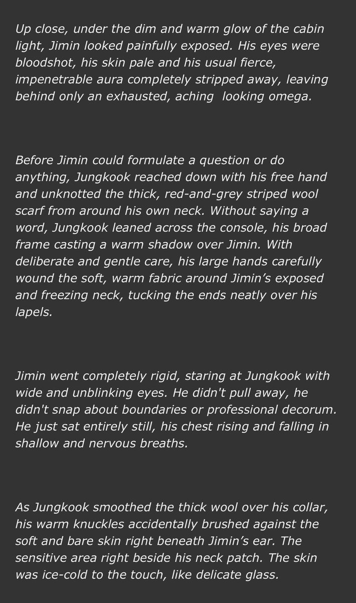 MoonlitZoe_'s tweet photo. Your honor, I present Exhibit A: the scarf

But lets b fr guys don’t worry they’re still professional🤍

https://t.co/rkUrmKPLgc

#Jikook #Jikookau #JikookFic 

Anyway ch3 is a fun rideee! https://t.co/yN3n4uOUwQ