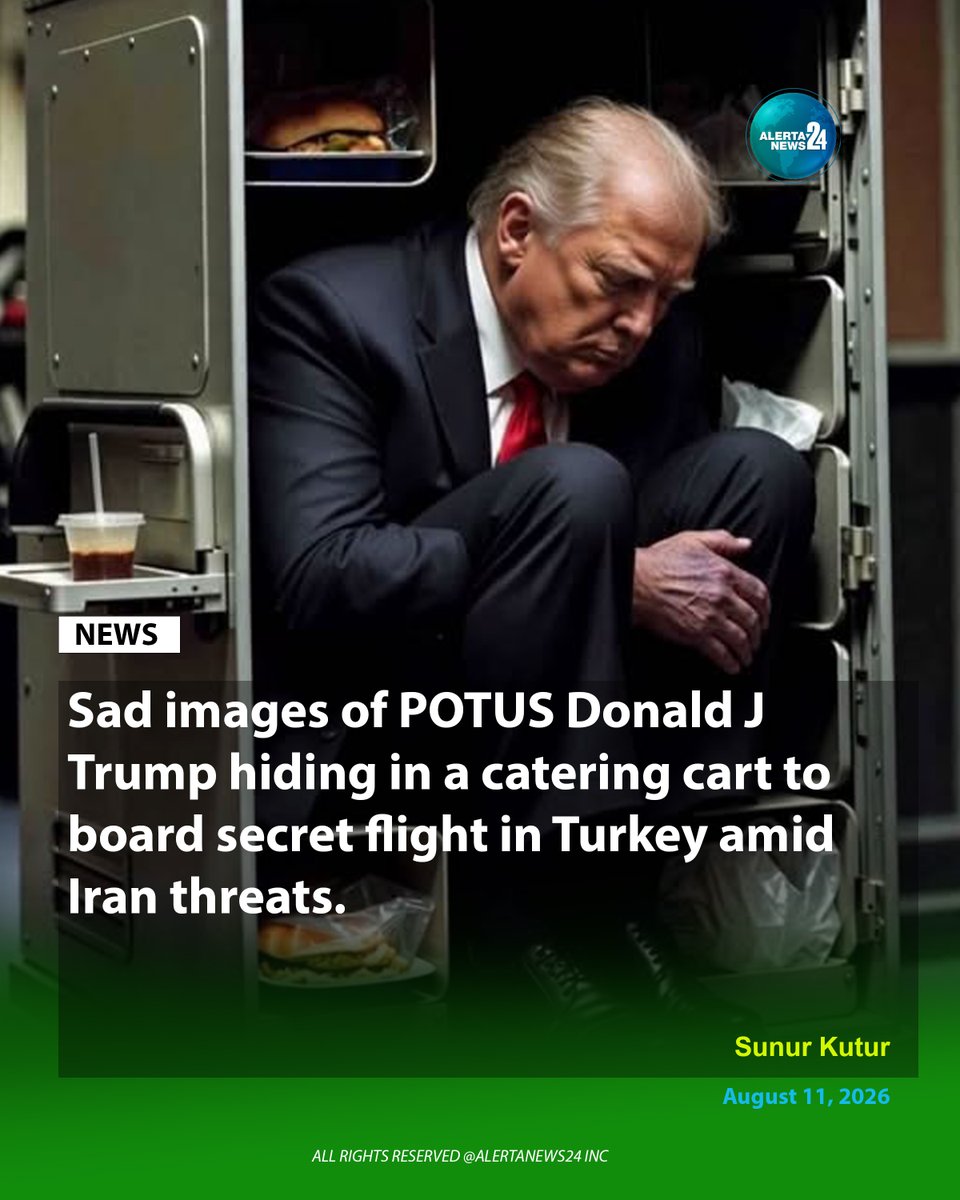alerta_news24's tweet photo. Sad images of POTUS Donald J Trump hiding in a catering cart to board secret flight in Turkey amid Iran threats. https://t.co/le3CF0IQhE