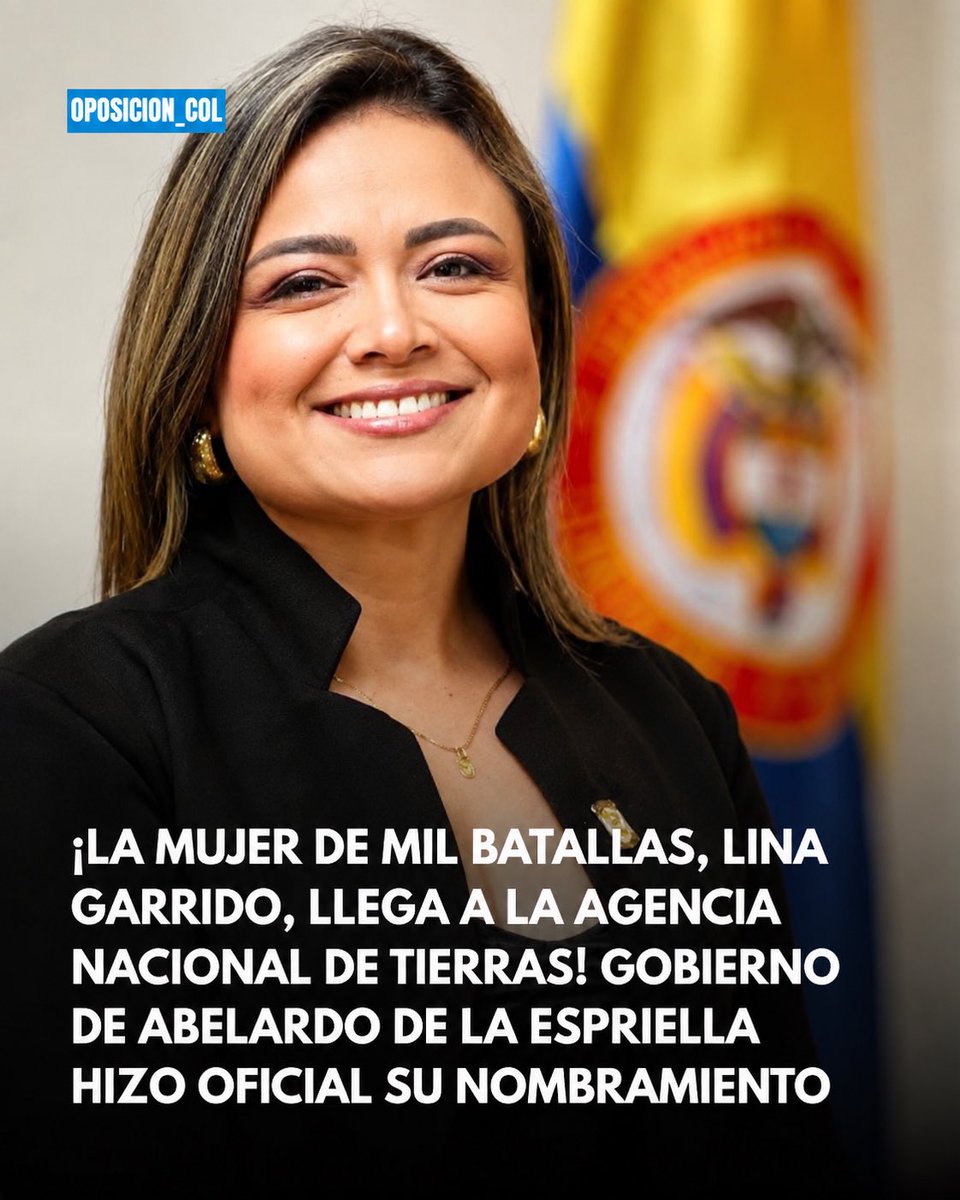 ManuelJVelez's tweet photo. ¿Estás de acuerdo? RT 

🚨 ¡Es oficial! Lina Garrido, conocida como la mujer de mil batallas, asumirá la dirección de la Agencia Nacional de Tierras. El Gobierno de Abelardo de la Espriella confirmó su nombramiento, poniendo en sus manos una de las entidades clave para el manejo y acceso a la tierra en Colombia. 🇨🇴