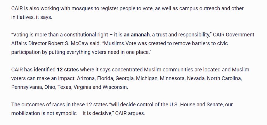 oldnorthpats's tweet photo. North Carolina is one of the 12 states where CAIR has "concentrated" voting blocs of Muslims ready to be mobilized to get their left-wing allies into office

The only basis of common ground between Islam and left is a shared desire to deconstruct and subvert the institutions of Western civilization

The rapid spread of Islam in America is a result of a six-decade immigration policy intended to achieve this specific end, and can be simply reversed without any injury to the First Amendment to the federal Constitution