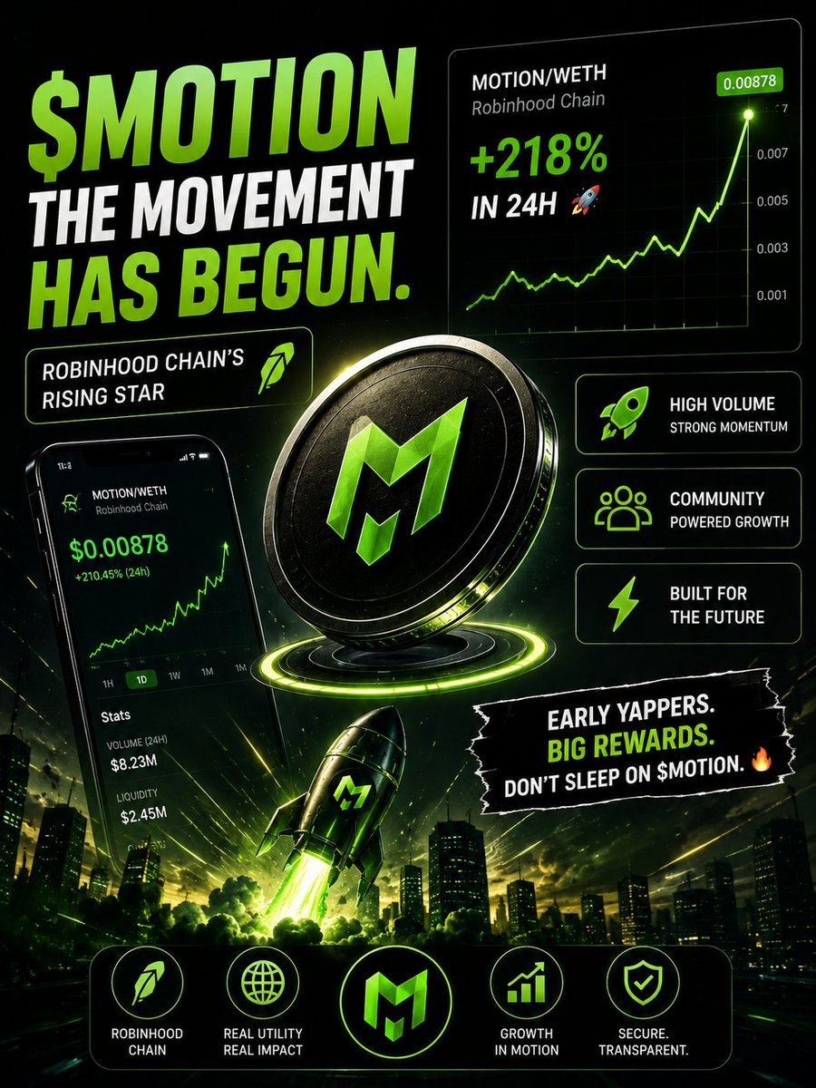 4billll111's tweet photo. 👑 $MOTION is making noise on Robinhood Chain.
Big respect to @tipmotion &amp; @motiontip for bringing fresh energy. 🚀
Could $MOTION be the next big yapping meta? 👀🔥 https://t.co/Sf7JItRvfh