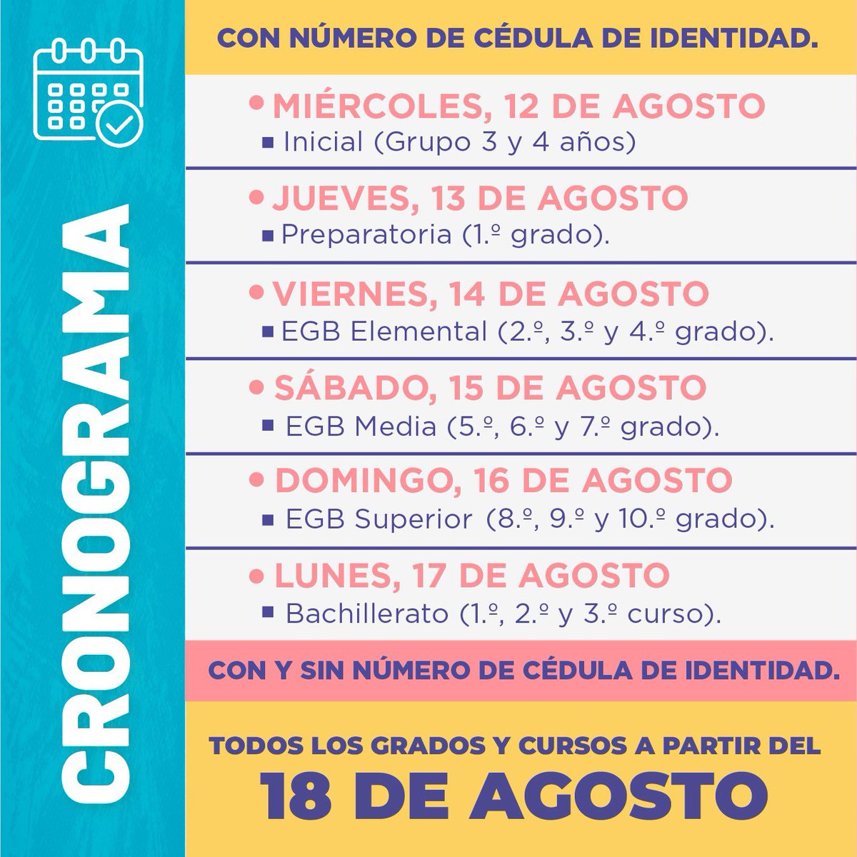 Educacion_Ec's tweet photo. 🔊 ¡Atención familias! 👨‍👩‍👧‍👦 Si tienen hijos que ingresan por primera vez al sistema educativo fiscal, recuerden que el proceso de matrícula para el régimen #SierraAmazonía 2026-2027 es gratuito y 100% en línea.

💻 Ingresa a ➡️ https://t.co/xOb3Kn5YMh
🗓️ Revisa el cronograma y realiza el registro en las fechas establecidas.
👉 ¡Desliza y conoce todos los detalles!