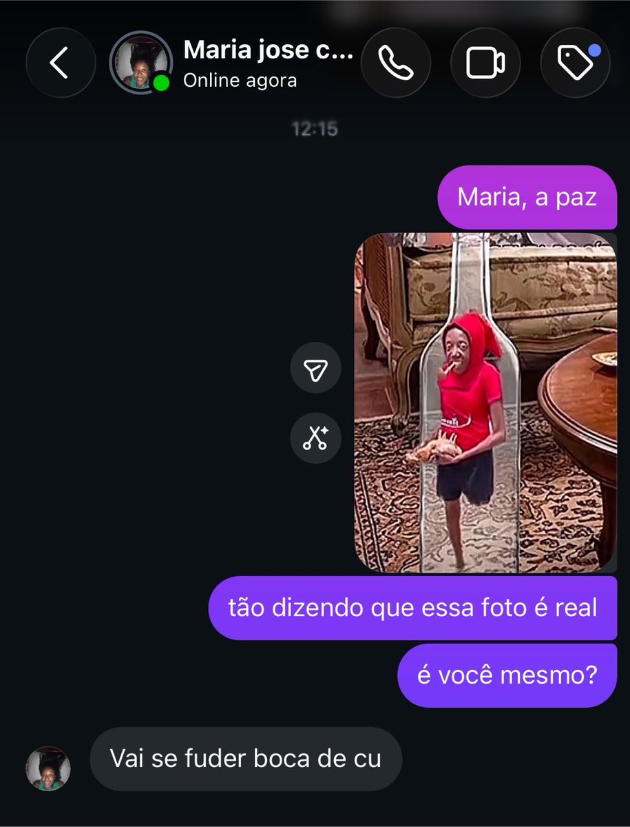 updatecultura's tweet photo. Maria José responde seguidor que questionou se a montagem dela de Saci era verdadeira e recebe resposta inusitada: 

“Vai se f*der boca de c*”. https://t.co/1k9NcUxOH8