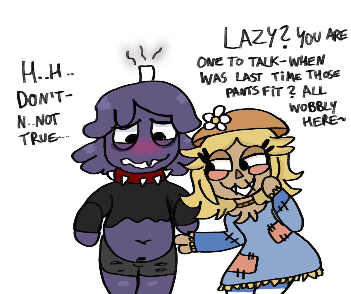 Dozydizzydoll's tweet photo. Such big talk for someone with such slappable belly~
Chubby Waxwell ft. my oc Hay-ley. I havent seen fat Waxwell art so I had to do it myself. #dandysworldnsfw #dandysworldrule34 #dandysworldr34 #weightgain https://t.co/Ja2c7zoG2I