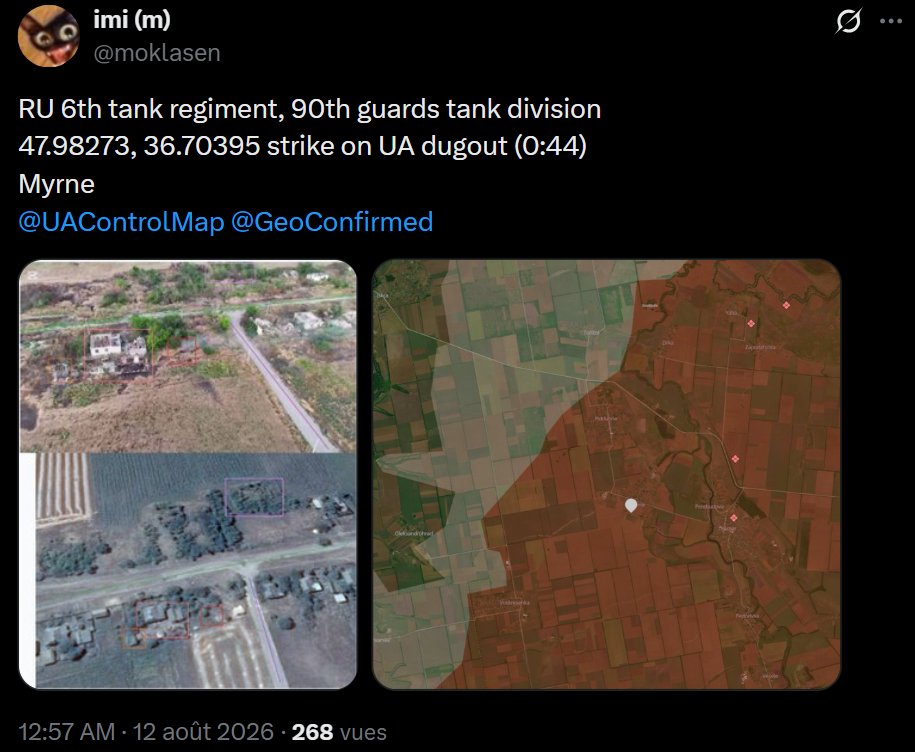 clement_molin's tweet photo. As I reported 15 days ago, Ukraine 🇺🇦 made it to Myrne, just north of Komar, confirming the informations I gave you back then

Fightings are ongoing on the outskirts of Komar, with Ukraine crossing the Mokri Yali river earlier to push on two axes. Geoloc :
https://t.co/2JmZjFB535

This is 4km inside deepstate red zone, but I believe the village is in the grey zone. Last time we saw Russian soldiers in these villages was back in March ! North of this village, Piddubne is probably partly under Ukrainian control, all other villages north are under UA control and Voskresenka, south of it, is disputed.

I believe Ukraine is trying to neutralise both Komar and Uspenivka. These small towns are the only urban areas in all this region, which means they are used to accumulate forces.