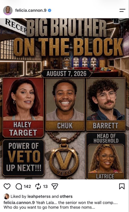 OfficialBBDucky's tweet photo. “Yeah Lala….the senior won the wall comp”

Felicia 😭😭😭 who on Facebook did you steal this ai picture from??  
#BB28 https://t.co/lgBH4JT5wx