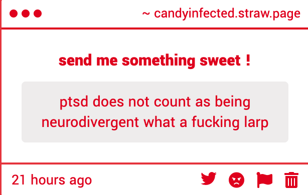 cxtetootsie's tweet photo. PTSD is a form of acquired neurodivergence. I'm not going to argue over this, and if you disagree, please block me. https://t.co/sqEsuKpi1c