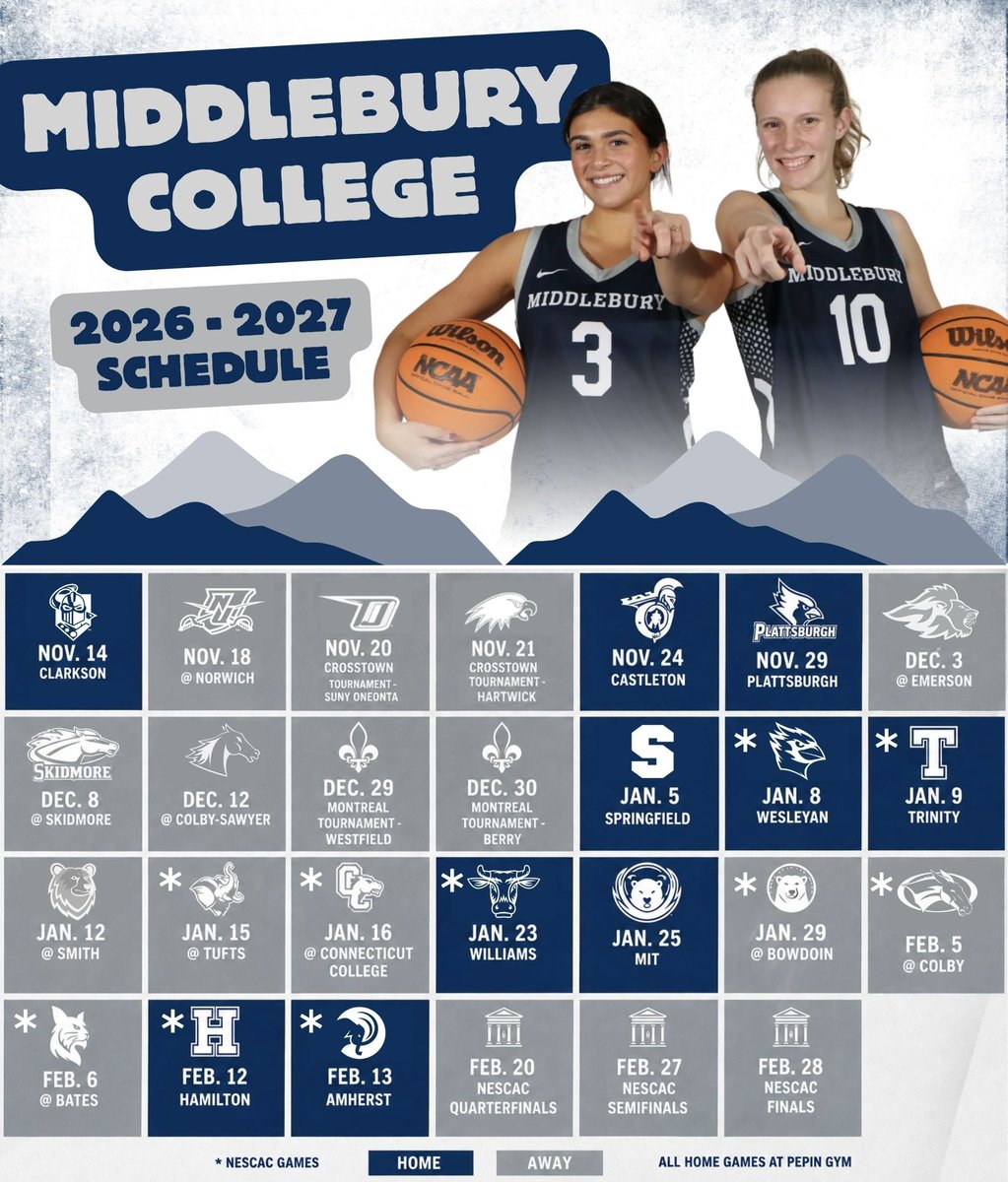 CoachChojnicki's tweet photo. Our 2026-2027 schedule was released today! I’m so excited for this year. The future is bright in Middlebury 🤩 https://t.co/rgi4oKOtNY