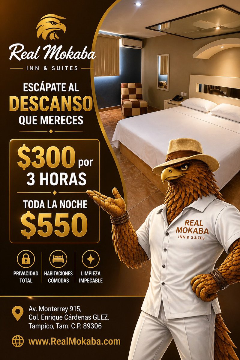 RealMokaba's tweet photo. 🌴 Escápate a #Tampico zona norte cerca de #PlayaMiramar de #CdMadero #Madero
Descansa, disfruta y conoce lo mejor del sur de Tamaulipas.
🏨 Real Mokaba Inn & Suites
👉 https://t.co/GRAjQkbgtw https://t.co/gCYRVPdqHA