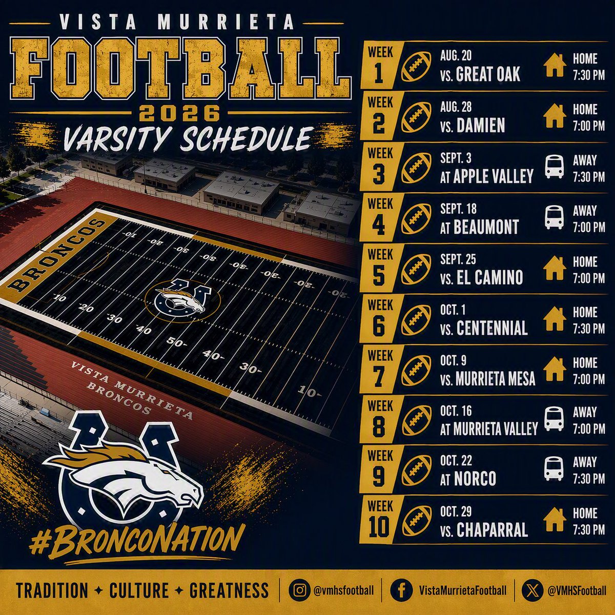 vmhsfootball's tweet photo. Let’s go #BroncoNation!!! It’s almost time!!! https://t.co/HOUsl0fm6s