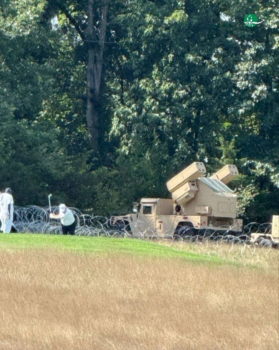 TheStripesGirl's tweet photo. ⏯ #VPNews 📸 #Trump’s Golf Course Turns Into a Bunker – Air Defence Systems Guard His Putt
⛳ So much for “#AmericaFirst” — Trump’s weekend at Bedminster came with a military backdrop!
⛳ AN/MPQ-64 radar and AN/TWQ-1 Avenger air-defence systems were deployed near the resort, protecting the #US president!
⛳ The same #BullyThugTrump who threatened #Iran with “fire and fury” is now playing golf under combat-ready air-defence protection!
⛳ He promised to “obliterate” Iran. Now, even golf comes with air-defence protection — at US taxpayers’ expense!
⛳ Turning a luxury golf resort into a protected security zone shows how the threat of #Iranian drones/missiles has reshaped US security calculations.
⛳ Iran did not need to strike American soil to force #Washington to protect the coward president — the perceived threat alone put US air-defence assets on guard.
☑️ The only thing #TerroristTrump has “obliterated” so far is his own CREDIBILITY.