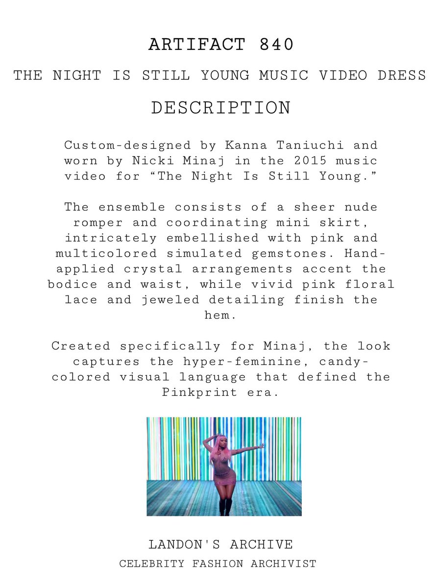 landonsarchive's tweet photo. We own @NICKIMINAJ outfit from The Night Is Still Young music video made by Kanna Taniuchi https://t.co/RVXXkQmK4e