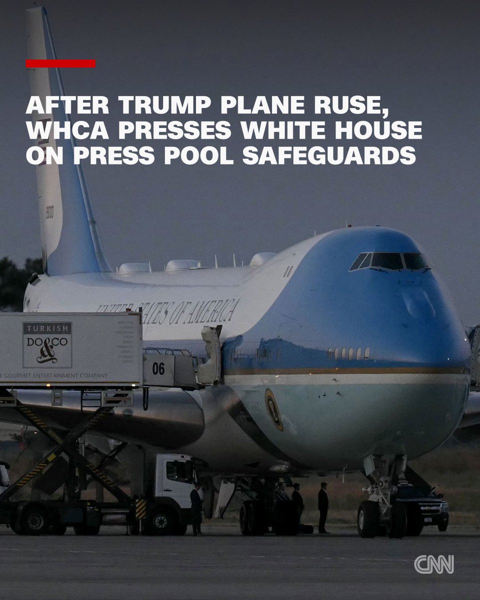CNNPolitics's tweet photo. The White House Correspondents' Association has asked President Donald Trump's administration to "work with us on a protocol for handling extraordinary security circumstances in the future," now that his secret plane switch last month has been revealed by leaks to news organizations. https://t.co/rm9OuDj7TQ
