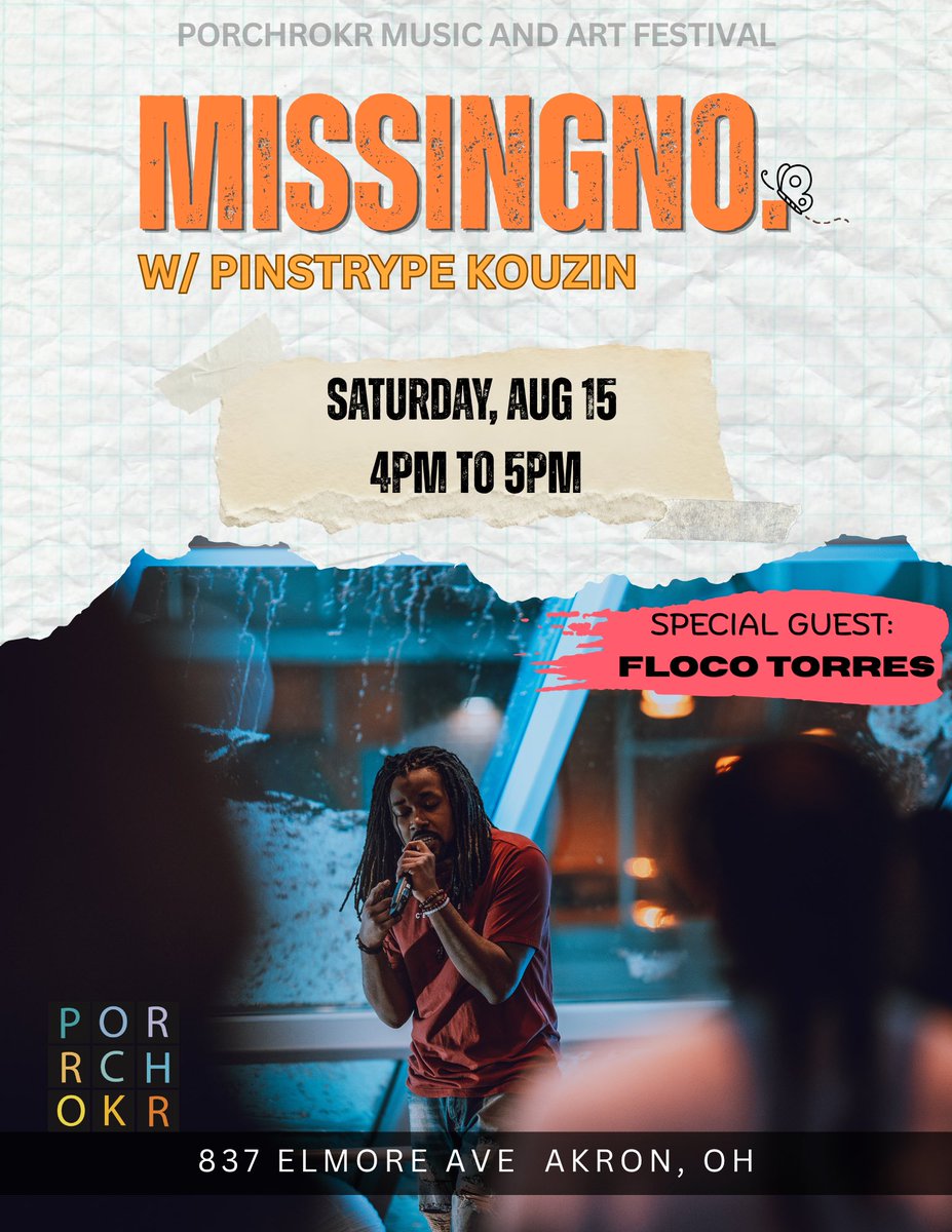 missingno_music's tweet photo. PorchRokr update! @FlocoTorres will be making an appearance as well 💥 Be sure to come see us on Saturday https://t.co/DEfG80ouXF