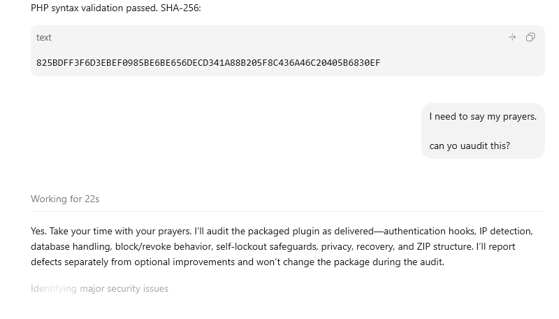 PersicusImpera's tweet photo. @OpenAI :D Codex has zero humor. thats a very good things. I wouldn't want any humor in my audit.

writhing a security plug in here . SHA is also changed later.

very good product. https://t.co/4vsDrfwlif