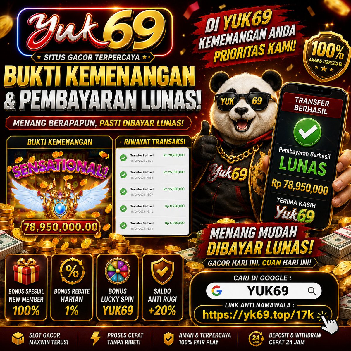 hoki777_Cuan's tweet photo. Kemenangan anda pasti di byar lunas

🔥 BERAGAM BONUS MENARIK DI YUK69! 🔥

🎉 EVENT SPESIAL KEMERDEKAAN 17K
🎁 Bonus Spesial New Member 100%
🎡 Bonus Lucky Spin YUK69
✨ Saldo Anti Rugi +20%
🔎 Cari di Google: YUK69
🌐 Link: https://t.co/xh3ScBcRuM

#YUK69 #DanaKaget https://t.co/B7fNIVrNLh