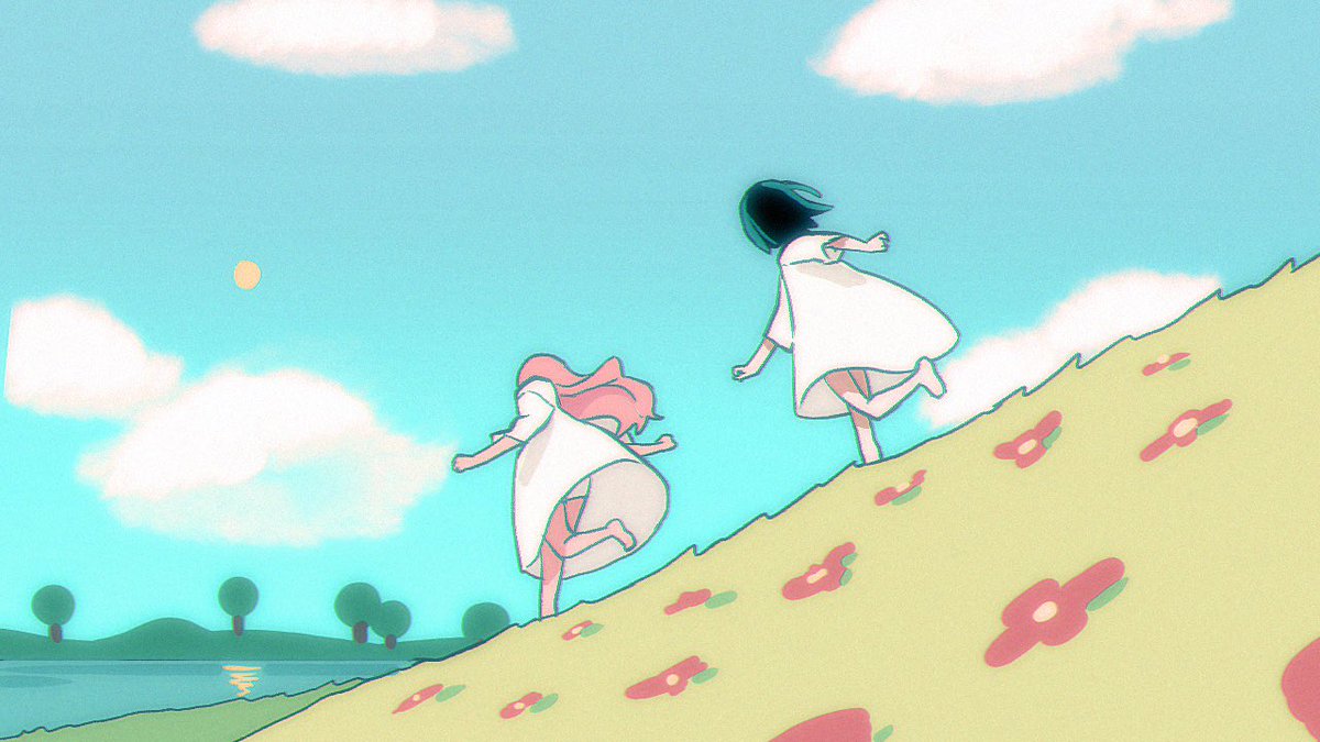 sharkyiban's tweet photo. mizisua frolicking in fake grass with fake flowers with a fake sky and fake trees a https://t.co/X9yJl4NHZ1