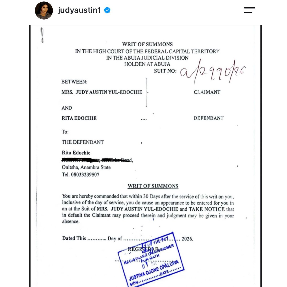 comrchijioke's tweet photo. 🚨 Judy Austin reportedly sues Rita Edochie for ₦1bn over alleged defamation.

She is also seeking a retraction and an order stopping further alleged defamatory remarks.

“Enough is enough!” — Judy reportedly said. ⚖️

#JudyAustin #RitaEdochie https://t.co/z0Lz6oFyaB