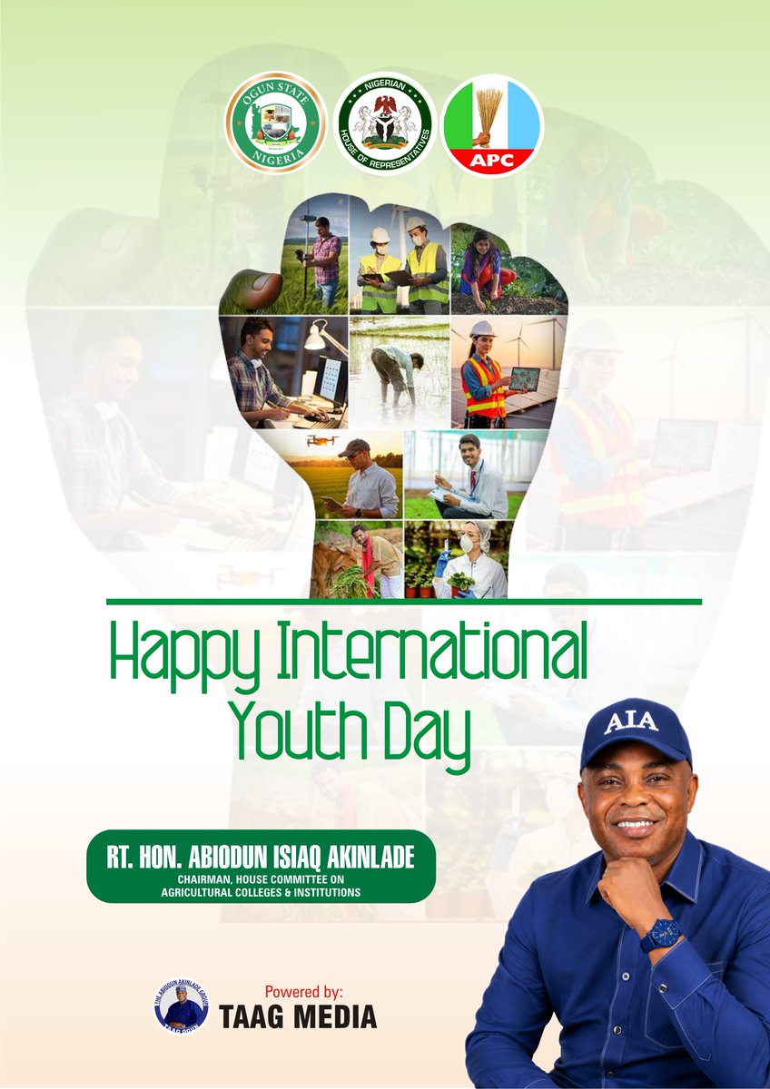 taagmediaorigin's tweet photo. HAPPY INTERNATIONAL YOUTH DAY

Today, I proudly celebrate every young person whose passion, creativity, and determination continue to shape a brighter future for our communities and our nation.

Rt. Hon. Abiodun Isiaq Akinlade

#InternationalYouthDay2026
#YouthDay https://t.co/IqStjmqmsd