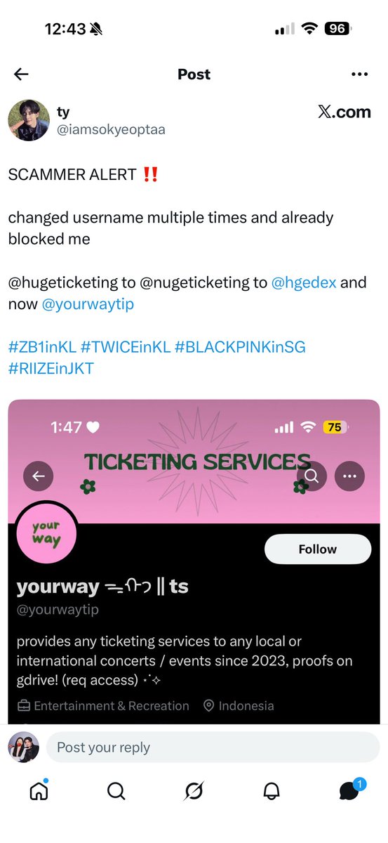tlxuan04's tweet photo. 🚨 SCAMMER ALERT 🚨
I’m sharing this to warn anyone buying tickets from @yourwaytip
⚠️ Details in comment below
#EstWesleyFMinKL https://t.co/3m2ssObD3h