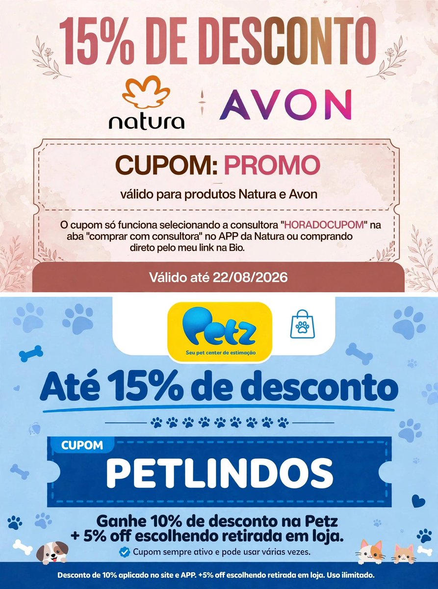 petz_cupom's tweet photo. Cupom Petz Natura Avon 💘🐱 https://t.co/6Xws8SKA36