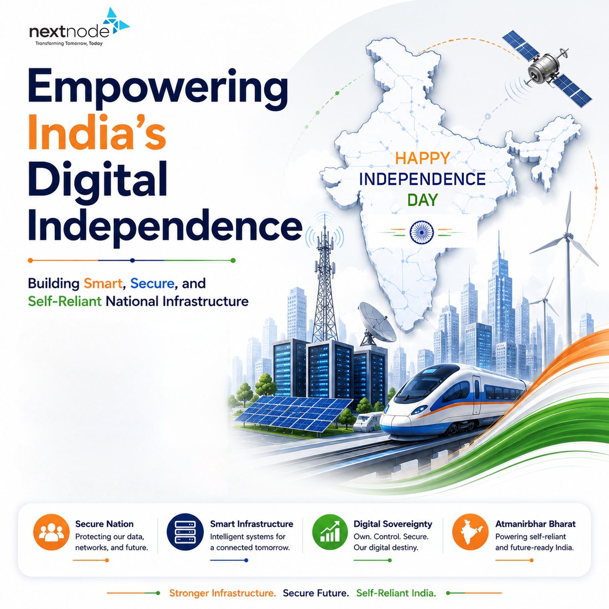 NextnodeIndia's tweet photo. Building smart, secure, and self-reliant digital infrastructure for a progressive nation. Happy 80th Independence Day!

Explore our national projects: https://t.co/pfG2xZ633t

#IndependenceDay #DigitalIndia #NextNode https://t.co/9dvO2V1m1d