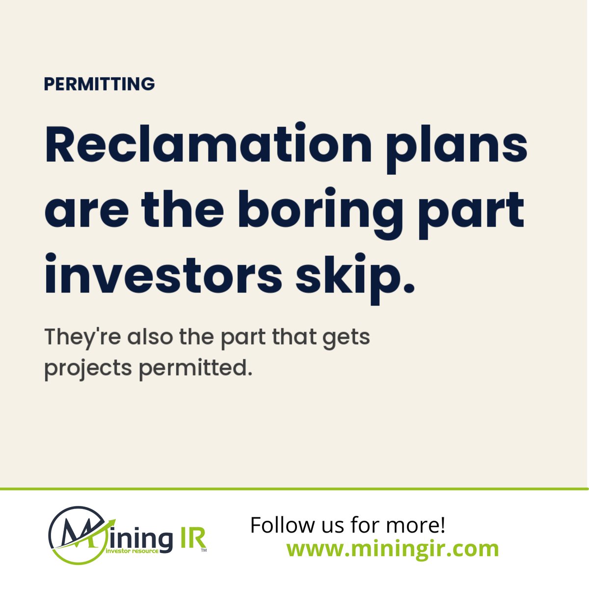 MiningirMedia's tweet photo. Reclamation plans are the boring part investors skip. 🚀⛏️
Find out more with MiningIR ➡️ https://t.co/fr3HVmVMsd
#Permitting #JuniorMining #ESG #MiningStocks #Exploration #MiningIR https://t.co/G7F14p4M14