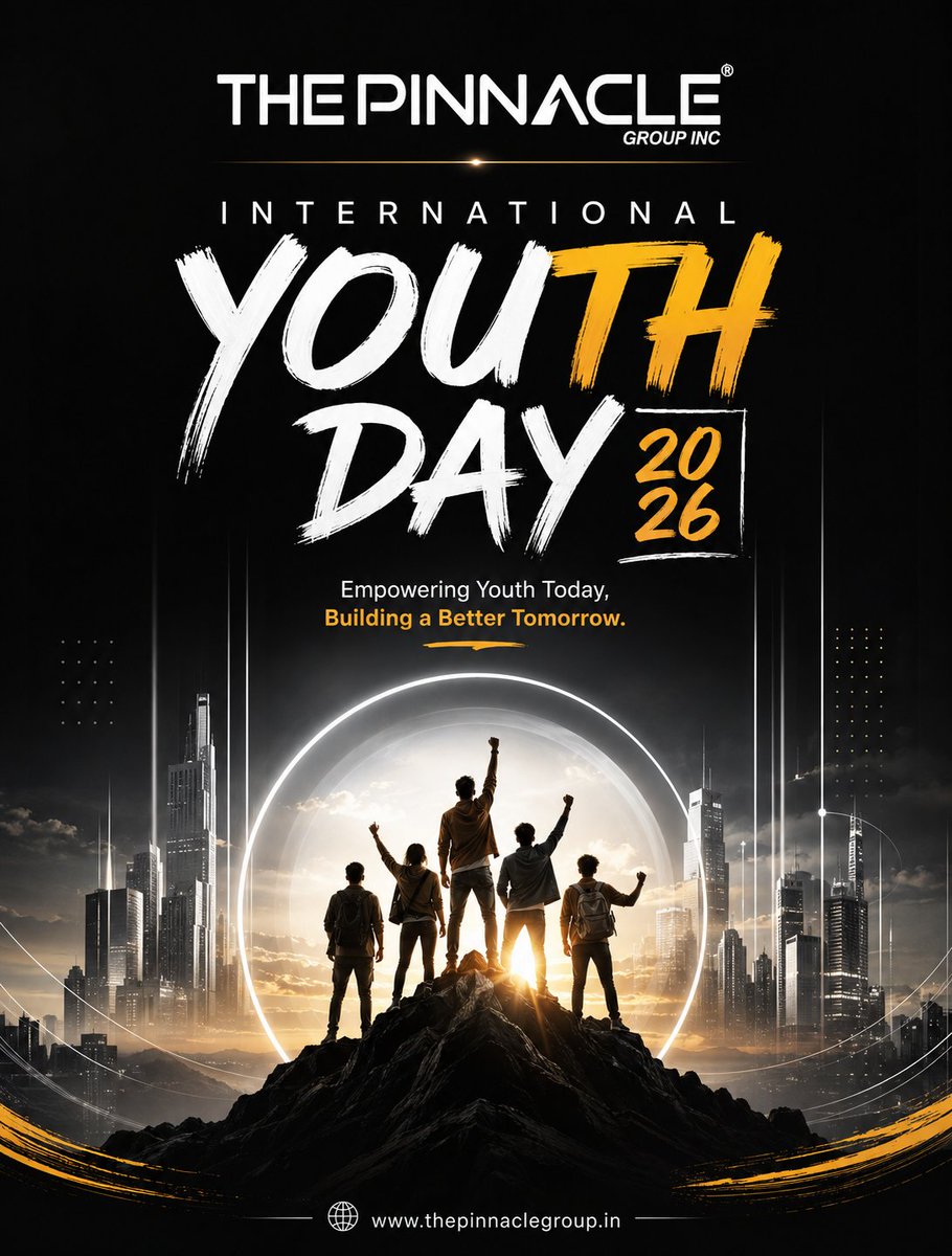 Thepinnacle_inc's tweet photo. 🖤 Happy International Youth Day 2026! ✨

Celebrating the young minds who dream big, rise strong, and shape a better tomorrow. 🚀

🌐 https://t.co/n5wtEHHwoL

#InternationalYouthDay #YouthDay2026 #YouthPower #FutureLeaders #YouthEmpowerment #InspireLead #ThePinnacleGroup https://t.co/9DQlVnoOrY
