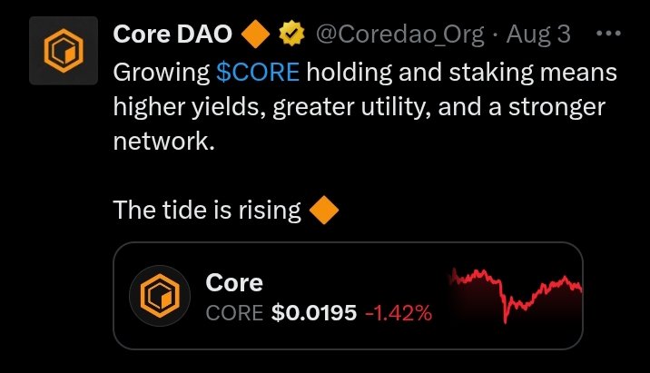 Mubarakbinamin's tweet photo. @Coredao_Org 
@richrines 
@brendensedo

CORE community, we need to pay attention.

The declining coredaoorg:native price is concerning, but price alone isn’t the whole story.

We need stronger DEX activity, liquidity, trading volume, and real on-chain usage across Core Chain.

Core has the technology and ecosystem potential. Now the community and CoreDAO need to focus on turning that potential into real activity and sustainable demand.

Price follows adoption.

Build the DEX ecosystem. Increase liquidity. Bring users on-chain. Make Core impossible to ignore.

coredaoorg:native