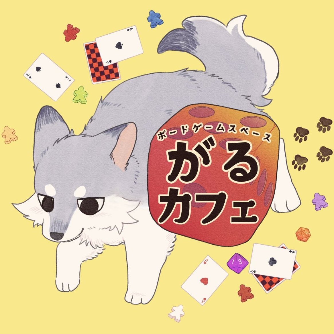 cafe_garou's tweet photo. 【SNSアイコン完成！】
お店のアイコンができました〜！！
メインに狼、周りにボードゲーム要素を散りばめた可愛らしい雰囲気に仕上がりました✨ https://t.co/h19K56kk2W