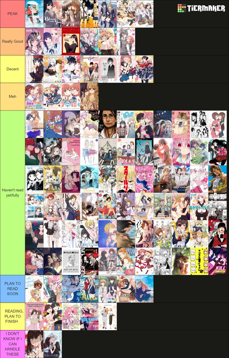 BChuckVT's tweet photo. Been reading a lot of yuri manga lately. Decided to make a tierlist of my current progress (will change in time) https://t.co/6X0vxjfL6I