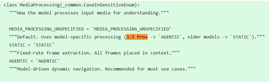 choblin29's tweet photo. 🚨EXCLUSIVE NEWS: Is Google preparing Gemini 3.5 Pro+ instead of Gemini 3.5 Pro?

Fresh Google GenAI SDK code pushed about six hours ago says older models use fixed-rate frame extraction, while 3.5 Pro+ defaults to a new AGENTIC mode with “model-driven dynamic navigation.”

Google has only announced Gemini 3.5 Pro. The + may simply mean 3.5 Pro and newer models, but given recent reports that 3.5 Pro was cancelled, the timing is interesting.