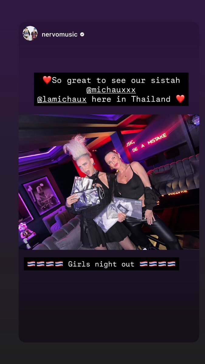 smichauxxx's tweet photo. A BIG thank you to my sistahs for the most epic girls’ night out @nervomusic ❤️

Fun fact: Mim &amp; Liv have supported @La_Michaux since the very first collection. Nearly a decade later now, we danced the night away together in Thailand 🇹🇭🇹🇭🇹🇭💃🏼💃🏼
#blessed https://t.co/KiVYimE7fV