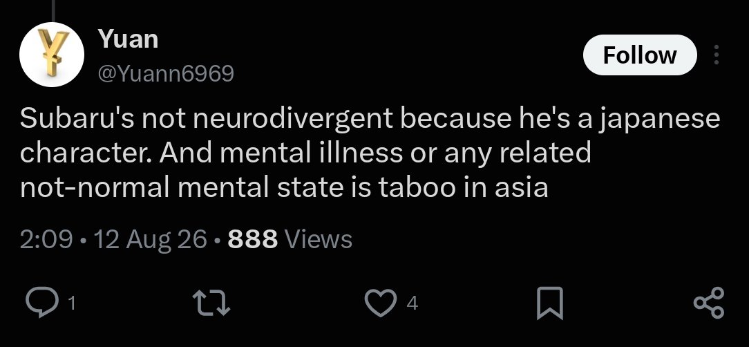 666helldweller's tweet photo. "subaru is not neurodivergent nor mentally ill because he's a japanese character" I've seen it all 😭😭😭😭😭😭😭😭😭😭😭😭😭 equating neurodivergency with mental illness too 😭😭😭😭😭😭😭😭 https://t.co/OwgQE7jbcO