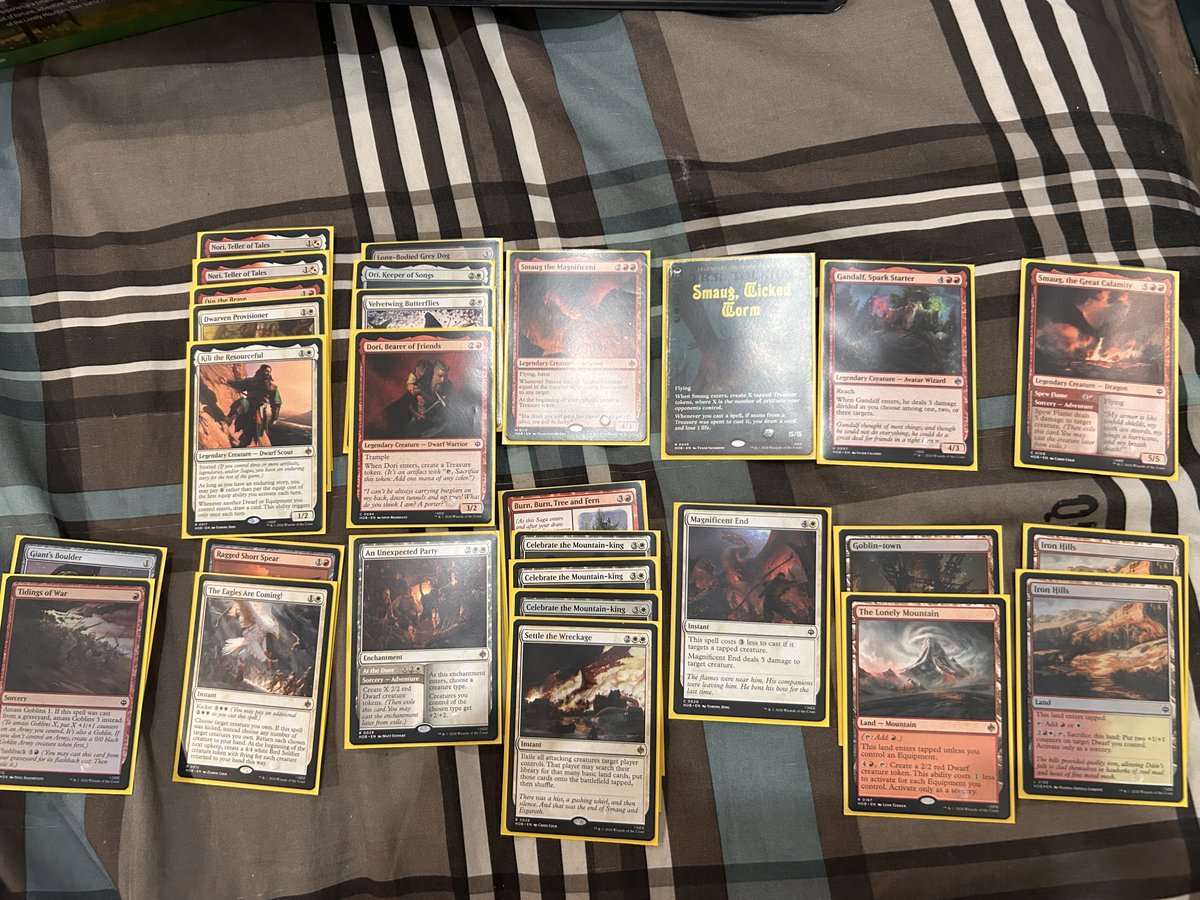 Perseus414's tweet photo. One of the sickest prerelease decks I’ve played. Kili+an unexpected party+the lonely mountain=4/4 and draw a card every turn. The highlight was naming dragon with unexpected party for the win! #MTGxTheHobbit https://t.co/F7XM2v5RrT