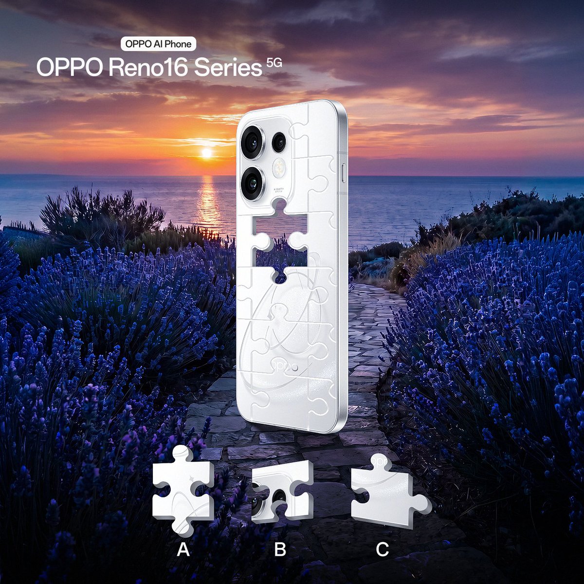 OPPOArabia's tweet photo. Spot the missing piece!
Comment A, B or C for a chance to win a device from OPPO Reno16 Series. https://t.co/L7v7ISDdxj