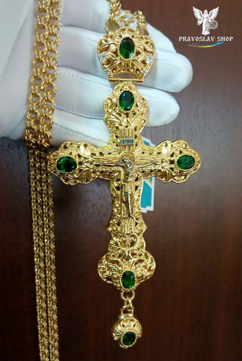 pravoslavshop's tweet photo. Хрест для священнослужителя позолочений, прикрашений вставками фіанітів, укомплектований позолочений ланцюгом. BJ0246LP+1LP https://t.co/L5HundjXTX