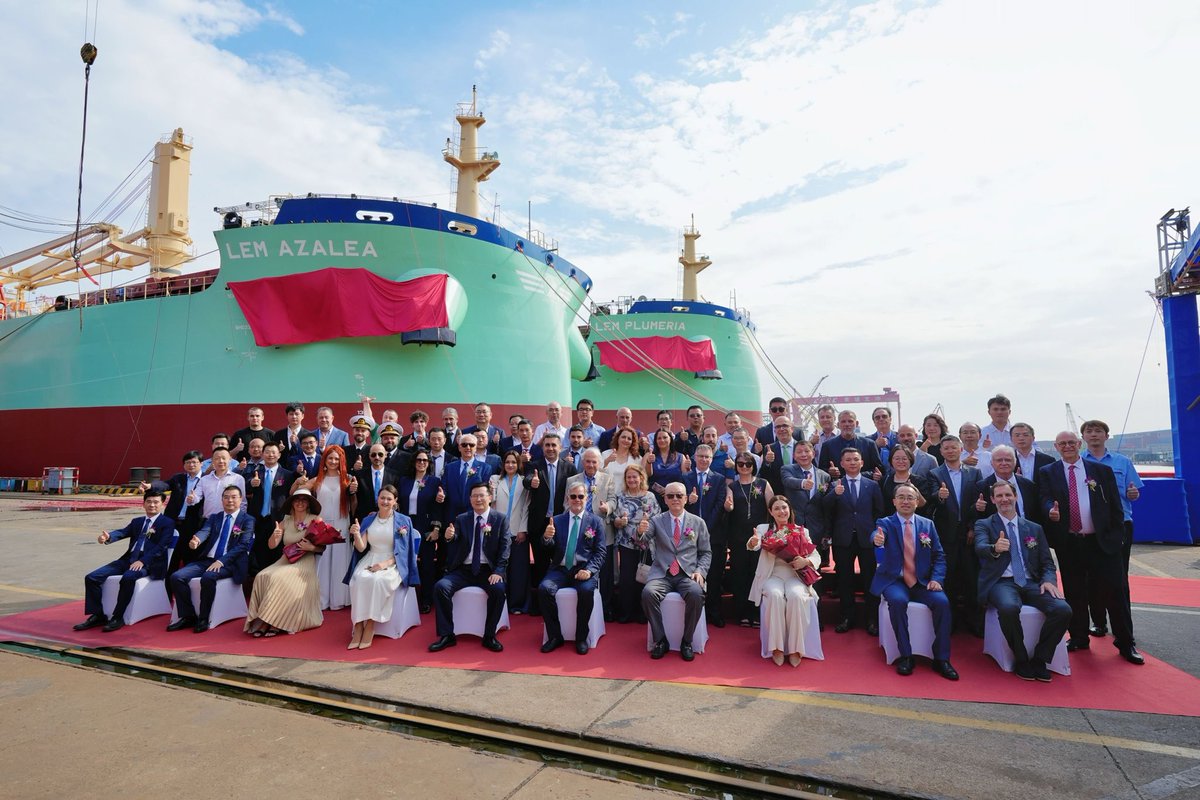 SophianouKoula's tweet photo. A great honour to attend at the end of July , for the first time, a ship naming ceremony , and to have the privilege of addressing the ceremony marking the naming of two pioneering dual-fuel vessels of the Cypriot shipping company Lemissoler Navigation Co. Ltd.

A proud moment for Cyprus, seeing a Cypriot company at the forefront of innovation and the green transition in international shipping.

Moreover, the occasion carried special symbolism: just as Limassol and Guangzhou are sister cities, Cyprus and China are two maritime countries connected by strong ties in shipping and shipbuilding.

Congratulations to @lemissoler, its leadership and team and everyone involved.

Fair winds and following seas!

#Cyprus #China #Guangzhou #Limassol #Shipping #GreenShipping #Sustainability