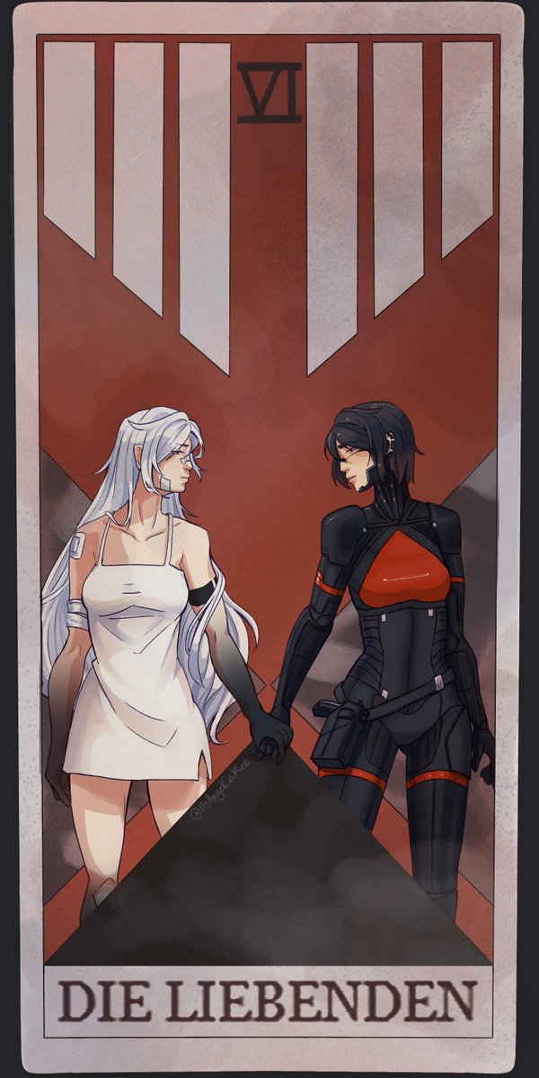ItsAngelCakee's tweet photo. I made this inspired by the lovers card in the game 🥺#signalis #yuri https://t.co/kUyZV0W5so