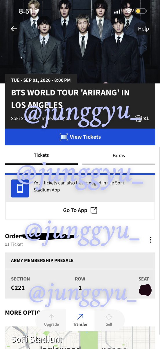 junggyu_'s tweet photo. 🚨WTS BTS LA D1 ticket 
 🎟️ SECTION C221 ROW 1 
💰$438  USD https://t.co/zrWZTkOlco