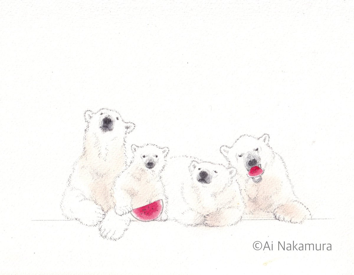 shirokuma__ai's tweet photo. 「夏はみんなでスイカだな」

#豪太　#ミルク　#フブキ　#モモ太　#イラスト https://t.co/TJFBbWYGqx