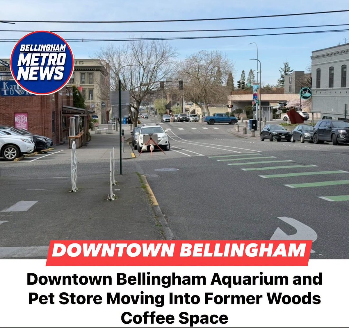 Bellingham_News's tweet photo. Downtown Bellingham Aquarium and Pet Store Moving Into Former Woods Coffee Space

A locally owned aquarium and pet care shop is preparing for a pretty big change in downtown Bellingham, moving just a short distance from its current location into a larger space on Railroad Avenue.

Emmaquatic’s Aquarium and Pet Care announced Tuesday evening that it will relocate from 1208 Cornwall Ave. to 1135 Railroad Ave., where it will share the former Woods Coffee space with the newly established Cafe Hazeltree.

The move will place Emmaquatic’s across from Fiamma Pizza and the Bellingham Farmers Market, giving the business more room for its animals, products and gathering spaces. Plans for the new location include expanded hours, a full coffee bar and additional room for customers to spend time inside.

Emmaquatic’s has become known for offering more than a traditional pet store experience. Customers can visit the fish, relax in the shop’s lounge, make jewelry through its bead vending machine and often find complimentary tea and snacks. Toast, the shop’s resident dog, has also become a familiar face among regular customers.

The business said it has learned a great deal during its first year and that the need for additional space became increasingly clear as more people discovered what the shop had to offer.

Emmaquatic’s plans to temporarily close beginning Sept. 1 while the new location is built out. Promotional materials indicate the closure is expected to continue through Oct. 2, with the business working to reopen as soon as the space is ready.

Further updates on the reopening and construction progress are expected to be shared by the business as work moves forward.