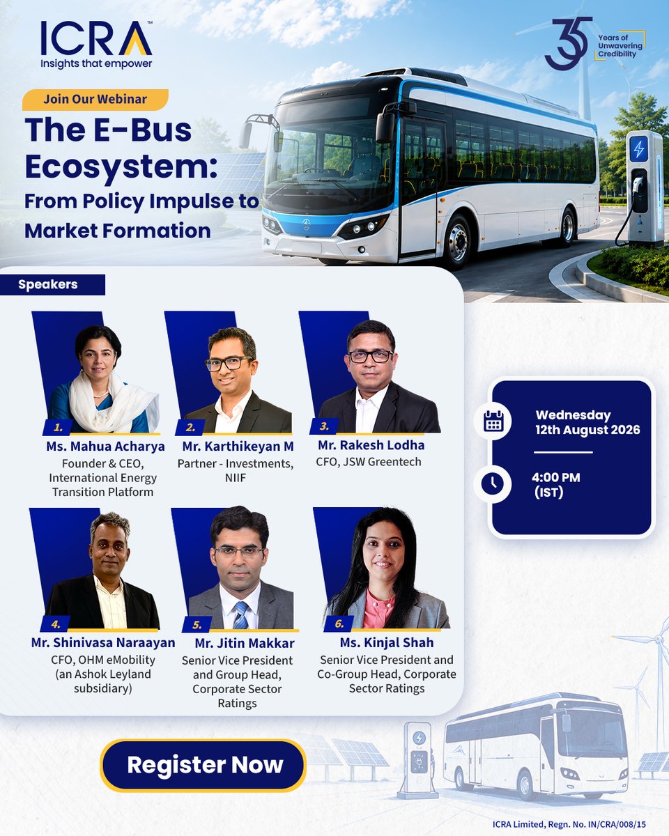 ICRALimited's tweet photo. Today’s the day!

🧷 Last chance to register:
https://t.co/adVI6hij2x

#ICRA #ICRAWebinar #EBus #ElectricMobility #CleanMobility #EnergyTransition #ICRAInsights https://t.co/X86029djxe