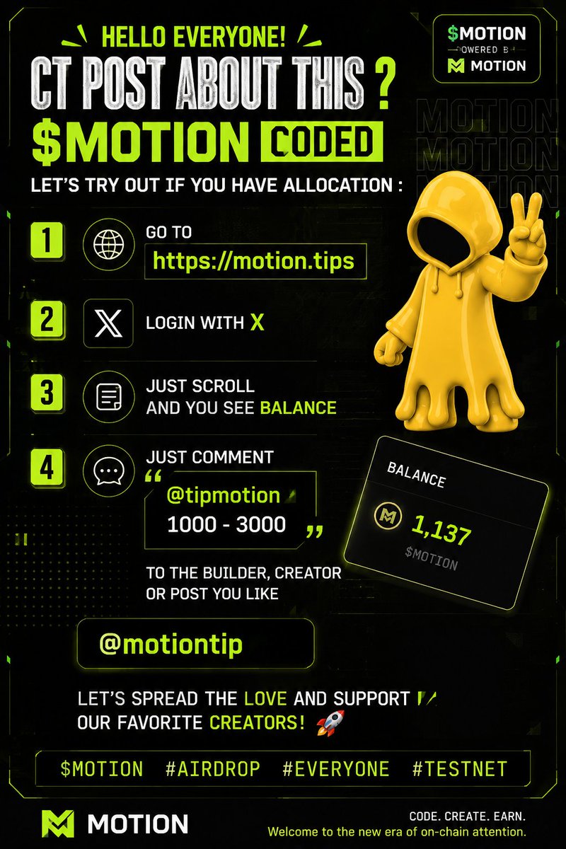 Gohunters09's tweet photo. Gimana sih cara kasih tip $MOTION ke creator favorit kalian

Simpel banget : 

Buka https://t.co/lWDRQTerU3
Login pake akun X
Cek saldo kamu
Tinggal reply postingan orang dengan format 
@tipmotion

 [jumlah]

Contoh: 
@tipmotion
 100

 Drop pengalamanmu di bawah

@motiontip https://t.co/JG5AWOWNUo