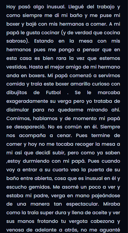 relatos_gay_cl's tweet photo. Fantasía con mi padre – Parte V 🍆🔥

𝗥𝗘𝗟𝗔𝗧𝗢 𝗖𝗢𝗠𝗣𝗟𝗘𝗧𝗢: https://t.co/s4BpjR5MEg

#relatosgay #gay #pornogay #incesto #incestogay https://t.co/aAQ2qGrCtk