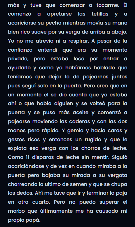 relatos_gay_cl's tweet photo. Fantasía con mi padre – Parte V 🍆🔥

𝗥𝗘𝗟𝗔𝗧𝗢 𝗖𝗢𝗠𝗣𝗟𝗘𝗧𝗢: https://t.co/s4BpjR5MEg

#relatosgay #gay #pornogay #incesto #incestogay https://t.co/aAQ2qGrCtk