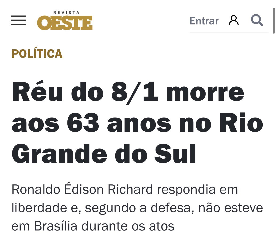 AsfavFamilias's tweet photo. É com profundo pesar que a ASFAV comunica o falecimento do senhor Ronaldo Édison Richard.

Ronaldo é mais uma vítima do 8 de Janeiro que parte enquanto aguardava que a Justiça fosse feita, sem que pudesse acompanhar o desfecho de um processo que marcou profundamente sua vida e a de sua família.

Neste momento de dor, a ASFAV manifesta sua solidariedade aos familiares e amigos de Ronaldo, compartilhando o sentimento de perda e reafirmando seu compromisso com a memória, a dignidade e a busca por Justiça para todas as vítimas do 8 de Janeiro.

Que Deus conforte seus familiares e amigos e conceda a todos força para atravessar este momento de profunda tristeza. 😢